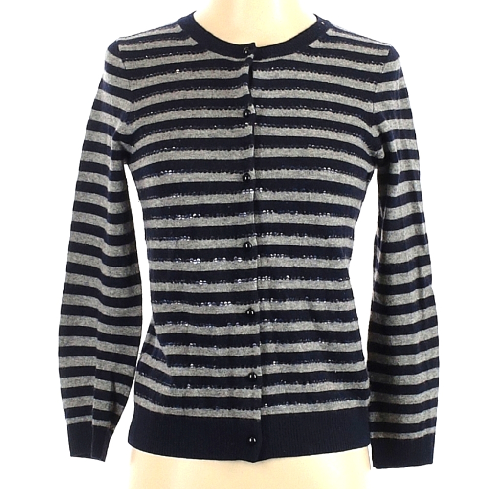 Wool Cashmere Sequin Stripe Cardigan Sweater - J Crew